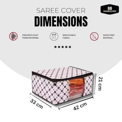 BB BACKBENCHERS Saree Cover/Bags/Organizer For Wardrobe - Foldable Saree Covers With Zip, Multipurpose Storage Bag For Suit, Lehanga, Dress Packing With Transparent Window, Pack of 6 (POLKA-DOT) - Image 2