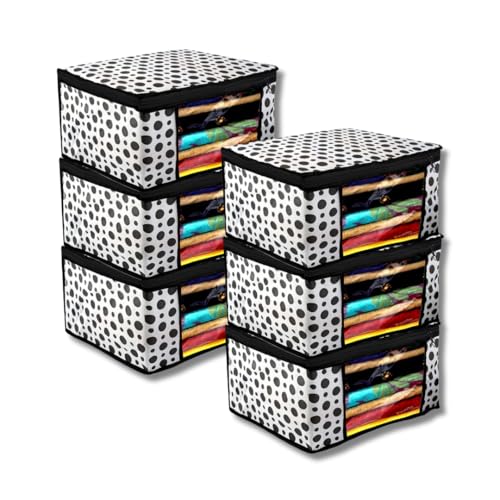 BB BACKBENCHERS Saree Cover/Bags/Organizer For Wardrobe - Foldable Saree Covers With Zip, Multipurpose Storage Bag For Suit, Lehanga, Dress Packing With Transparent Window, Pack of 6 (POLKA-DOT) - Image 1