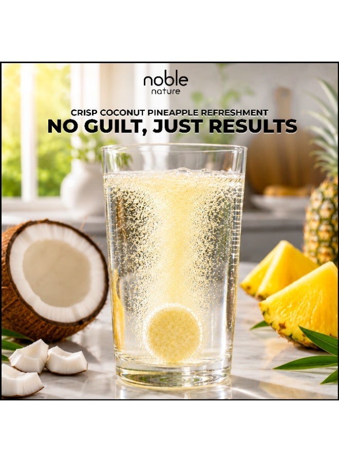 noble nature Electrolyte 40 Effervescent Tablets - With Sodium, Potassium, Magnesium, Calcium, Vitamin C, B6, B12, & Zinc - Sugar-Free, Vegan, Keto-Friendly - Coconut Pineapple Flavour - Image 4