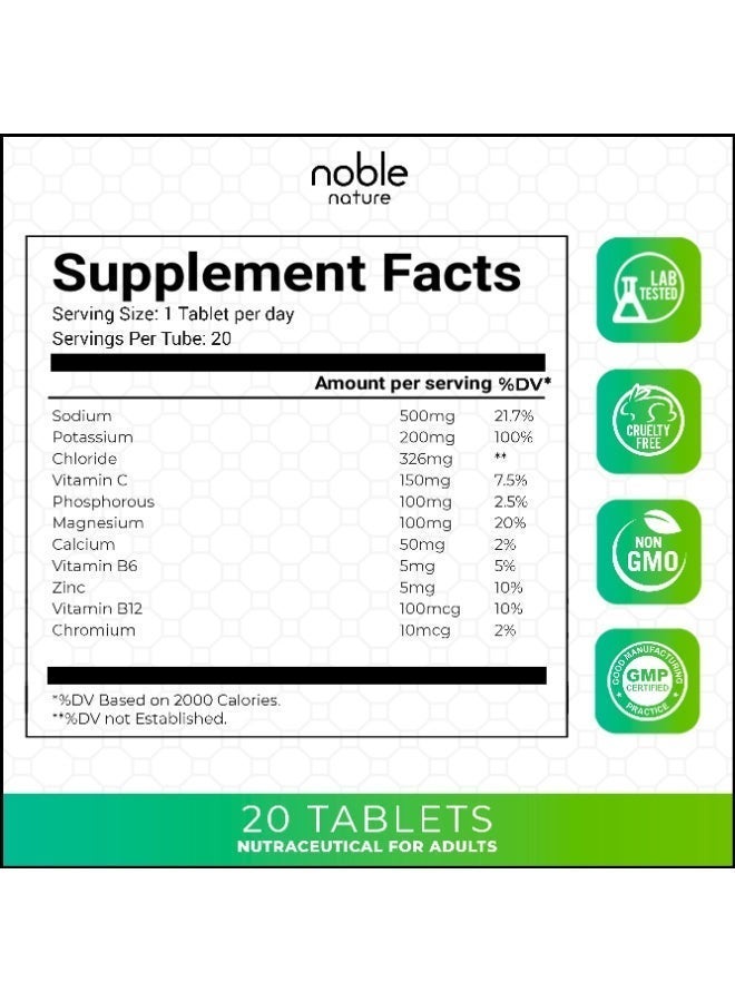 noble nature Electrolyte 40 Effervescent Tablets - With Sodium, Potassium, Magnesium, Calcium, Vitamin C, B6, B12, & Zinc - Sugar-Free, Vegan, Keto-Friendly - Coconut Pineapple Flavour - Image 2
