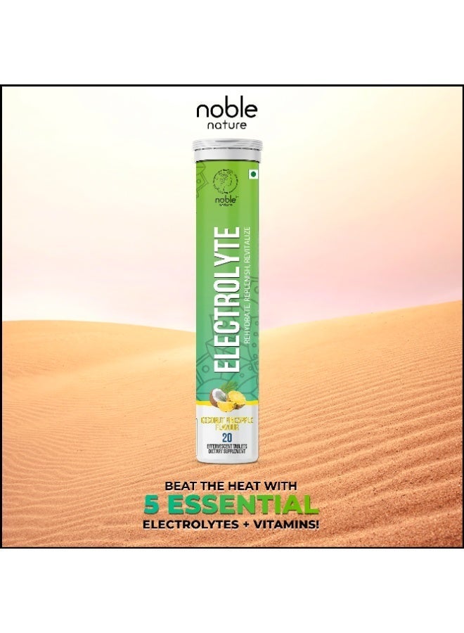 noble nature Electrolyte 40 Effervescent Tablets - With Sodium, Potassium, Magnesium, Calcium, Vitamin C, B6, B12, & Zinc - Sugar-Free, Vegan, Keto-Friendly - Coconut Pineapple Flavour - Image 3