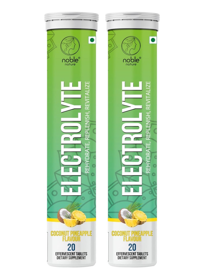 noble nature Electrolyte 40 Effervescent Tablets - With Sodium, Potassium, Magnesium, Calcium, Vitamin C, B6, B12, & Zinc - Sugar-Free, Vegan, Keto-Friendly - Coconut Pineapple Flavour - Image 1