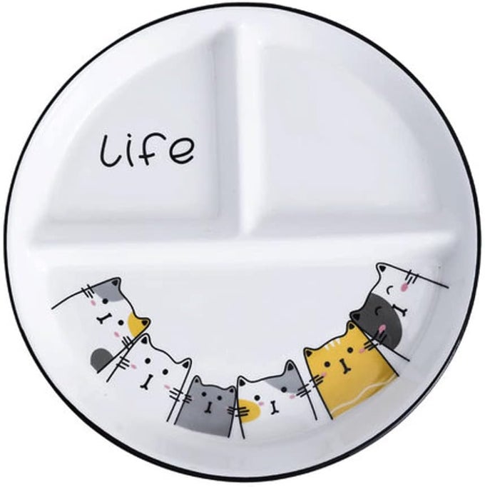 CERAMIC CARTOON CAT ROUND DIVIDED DINNER LUNCHEON SALAD PLATE
