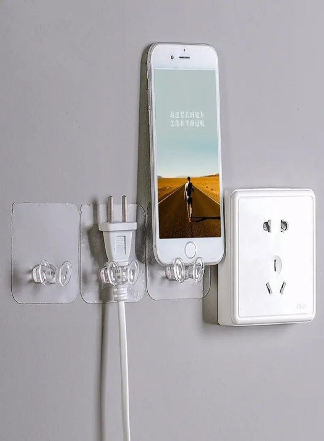 Mopslik Multifunctional Power Plugs Socket Holder Wall Mounted Transparent Self Adhesive Stick on Hook for Keys/Accessories (Pack of 2) - Image 2