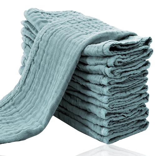 Cute Castle 12 Pack Muslin Burp Cloths for Baby - Ultra-Soft 100% Cotton Baby Washcloths - Large 20'' by 10'' Super Absorbent Milk Spit Up Rags - Burpy Cloths for Unisex, Boy, Girl - Dark Green - Image 1