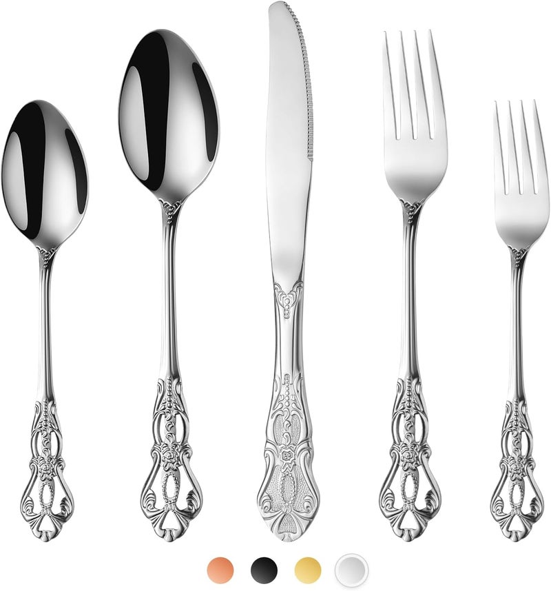 Poylim Silverware Set Service for 8 40Piece Premium Stainless Steel Flatware Set Includes Fork Spoon Knife Gorgeous Cutlery Set AntiRust Kitchen Utensils Set Silver Poylim - Image 1