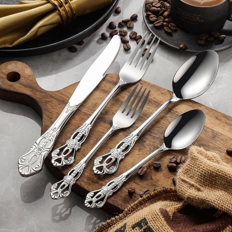 Poylim Silverware Set Service for 8 40Piece Premium Stainless Steel Flatware Set Includes Fork Spoon Knife Gorgeous Cutlery Set AntiRust Kitchen Utensils Set Silver Poylim - Image 3