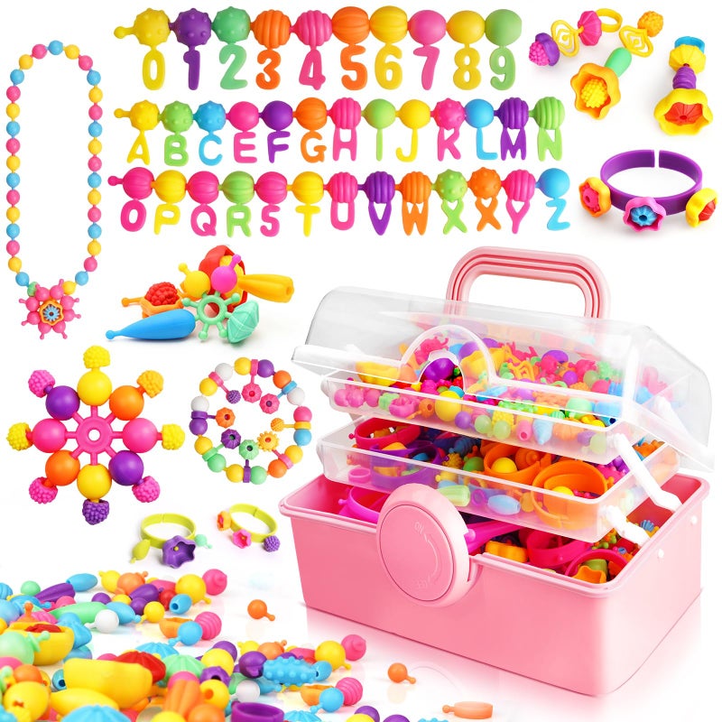 FUNZBO 850pcs Pop Beads Jewelry Making Kit for 3 4 5 6 7 8 Year Old Little Girls Arts and Crafts Toys for Kids Necklace Bracelet Ring Hairband Creativity Snap Set Birthday Gifts for Kids - Image 2