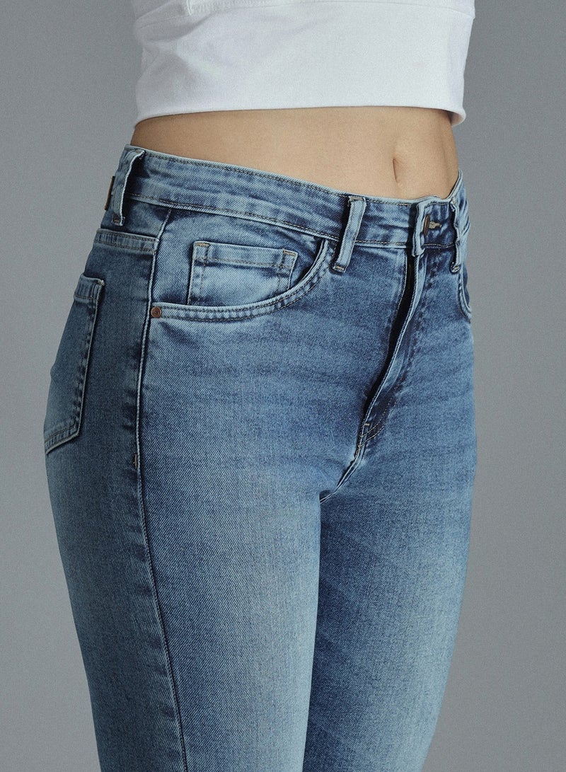 HIGH STAR Women's Indigo Cotton Blend Bleached Full Length Skinny Jeans - Image 1