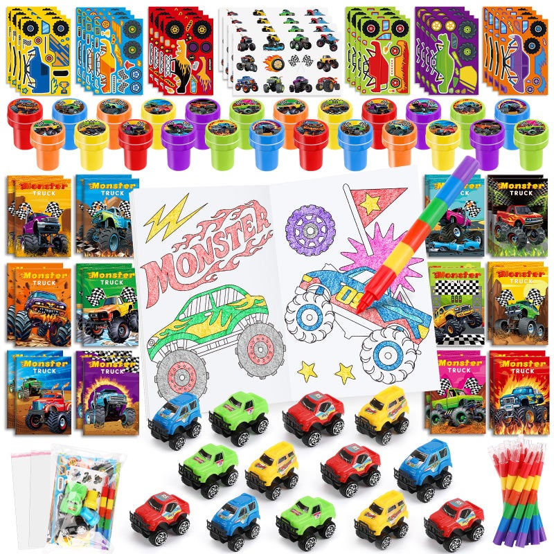 BenLouis 168Pcs Monster Truck Party Favors Truck Car Theme Coloring Books Crayons Sticker Set Bulk for Kids Racing Wheels Birthday Decor Goodie Bag Stuffer Classroom Rewards Craft Pinata Supplies - Image 3