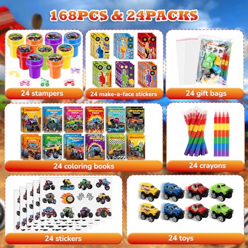 BenLouis 168Pcs Monster Truck Party Favors Truck Car Theme Coloring Books Crayons Sticker Set Bulk for Kids Racing Wheels Birthday Decor Goodie Bag Stuffer Classroom Rewards Craft Pinata Supplies - Image 5