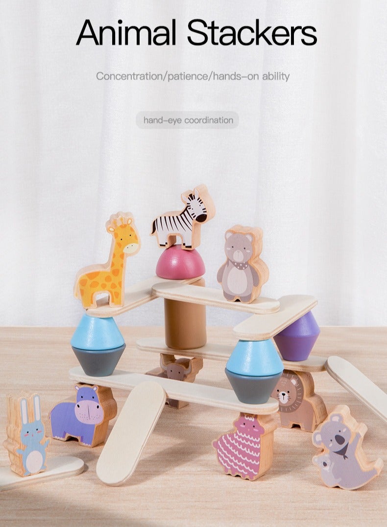 HALAMODO Wooden Animal Stacking Blocks Game | Premium Rubberwood Montessori Toy | Toddler Balancing Skill Development | For 1-3 Years Old Kids | Safe Rounded Edges Design | Color Recognition & Hand-Eye Coordination | Non-Toxic Water-Based Paint | Perfect Gift For Birthday/Children's Day - Image 1