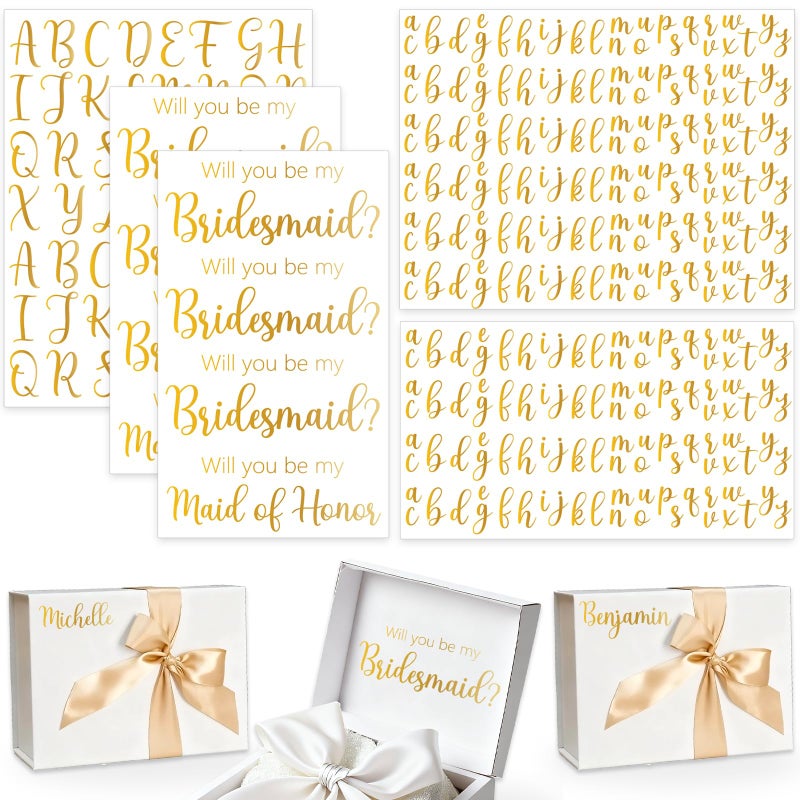 JarThenaAMCS ملصقات "هل ستكونين وصيفة شرفي؟" من JarThenaAMCS، ملصقات فينيل ذهبية اللون تحمل اسم وصيفة الشرف، مناسبة لحفلات توديع العزوبية وطلب الزواج. - Image 1