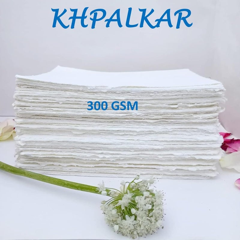 خبالكار ورق خبالكار ال��صنوع يدويًا بحافة غير منتظمة 30 ورقة مقاس A6، 300 جرام لكل متر مربع، لون أبيض، قطن 100%، صديق للبيئة، مناسب لبطاقات التهنئة والدعوات والخط وأدوات الزفاف والرسم (A6، 30 ورقة) - Image 4