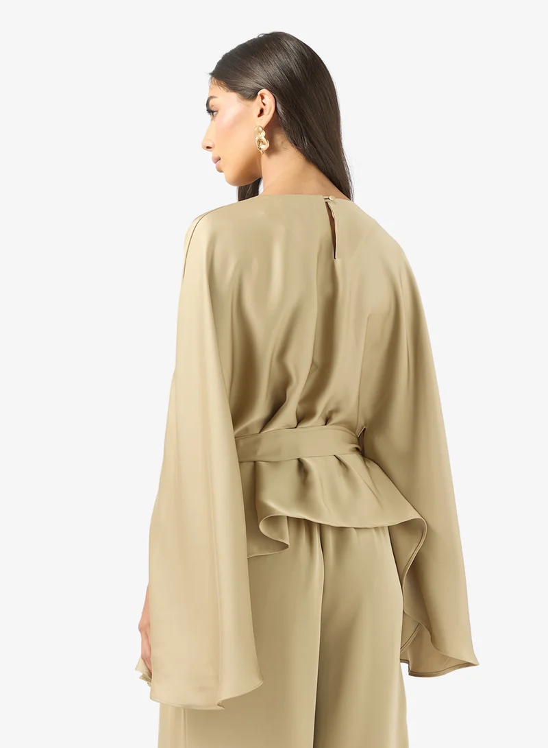 BCBG Belted DRAPED SATIN BLOUSE