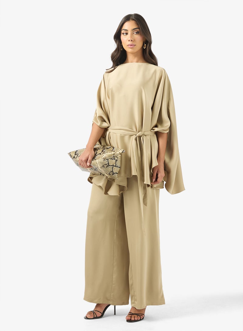 BCBG Belted DRAPED SATIN BLOUSE - Image 4