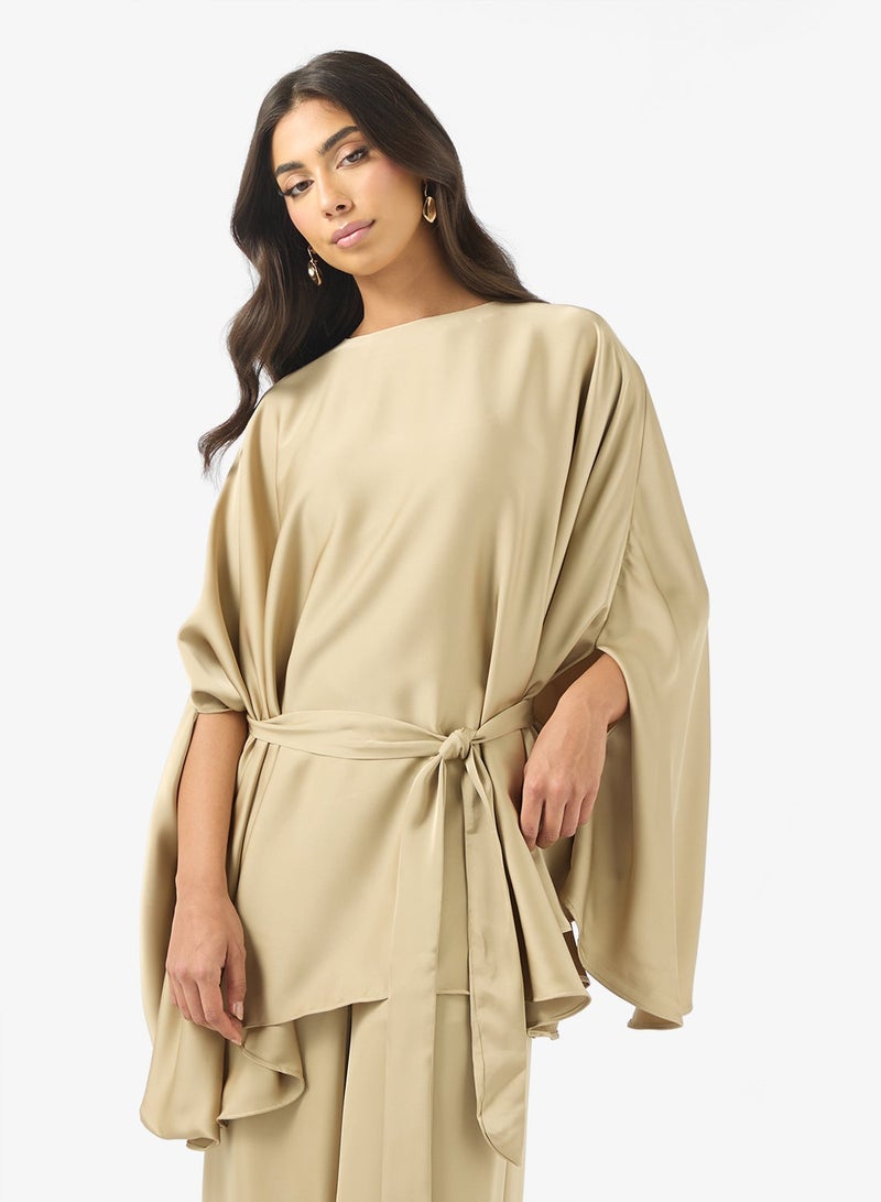 BCBG Belted DRAPED SATIN BLOUSE - Image 1