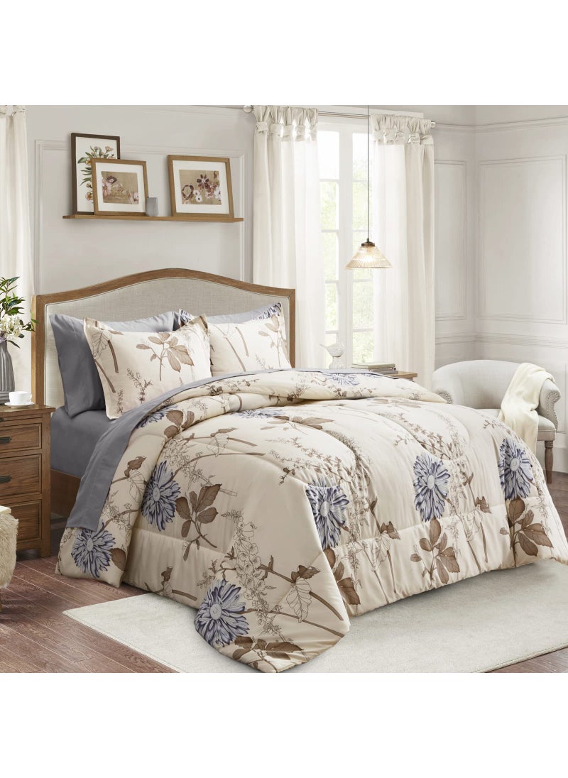 Joyreap Joyreap 7 Piece Bed in a Bag Queen Elegant Flower Botanical Smooth Soft Microfiber Floral Comforter Set for All Season 1 Comforter 2 Pillow Shams 1 Flat Sheet 1 Fitted Sheet 2 Pillowcases 