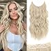 BUPPLER Halo Hair Extensions 20 Inch Invisible Wire Hair Extensions Adjustable Long Wavy Hairpiece Synthetic Upgrade 4 Secure Clips in Hairpieces 20 Inch,Blonde Mix Platinum Blonde - Image 2