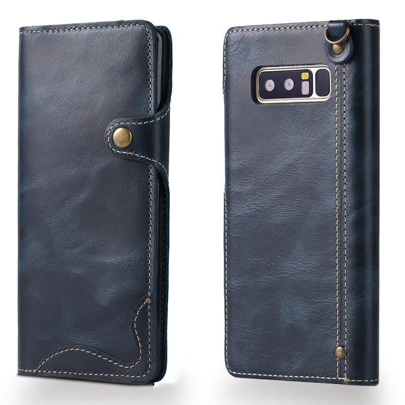 The first layer of cowhide is suitable for Samsung Note8 retro button flip card mobile phone leather case lanyard note8 protective cover black Samsung S8 - Image 4