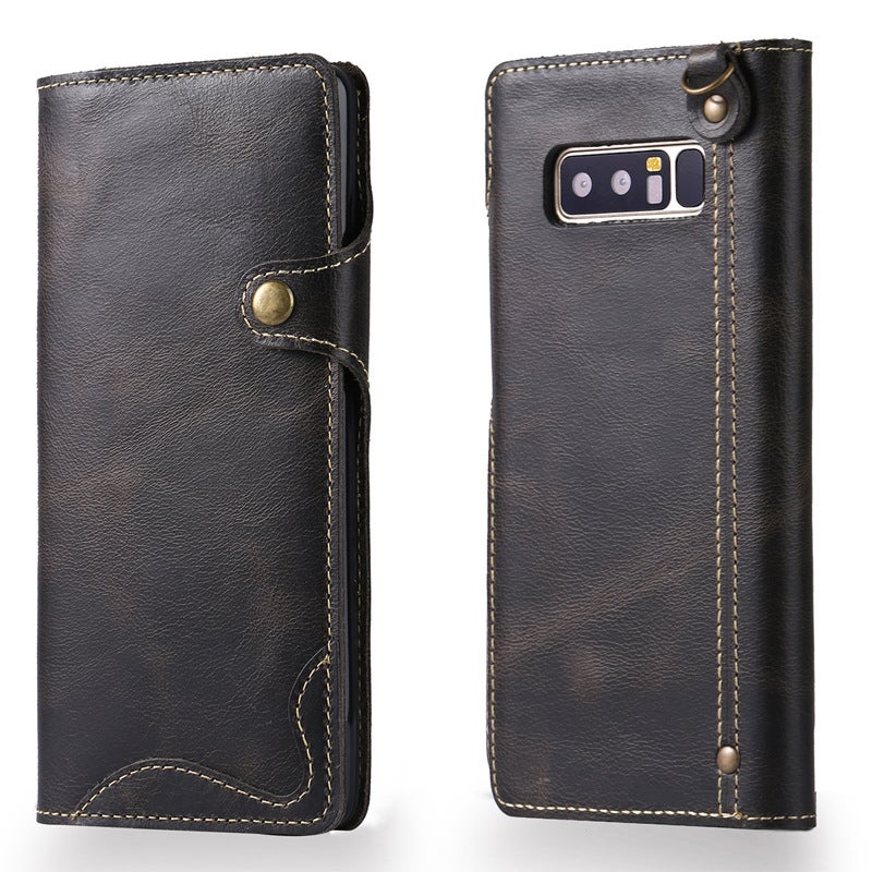 The first layer of cowhide is suitable for Samsung Note8 retro button flip card mobile phone leather case lanyard note8 protective cover black Samsung S8 - Image 1