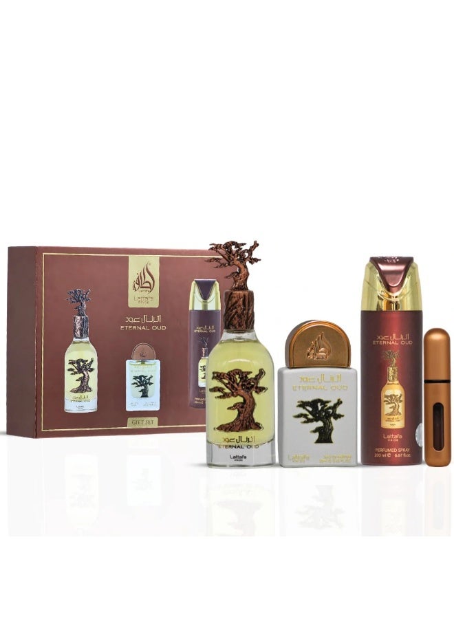 Lattafa PRIDE GIFTSET Eternal Oud | Set 3-Piece (Edp 100ml + Edp 20ml + Deodorant 200ml) - Image 1