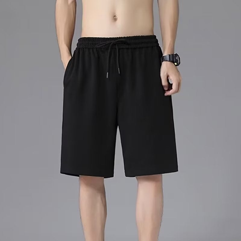 Summer New Ice Silk Shorts Mens Trendy Five-Point Pants Korean Style Loose Basketball Sports Pants Thin Beach Pants Black thin shorts - Image 1