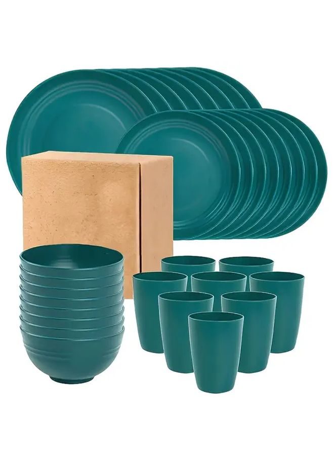 Dark Green Thickened 4pcs Reusable Portable Dishware Set Shatterproof Lightweight - Image 1