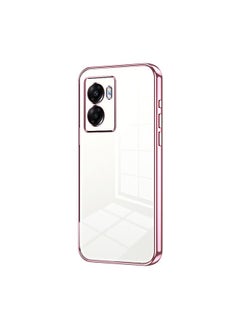 For OPPO A57 5G Transparent Plating Fine Hole Phone Case(Pink)