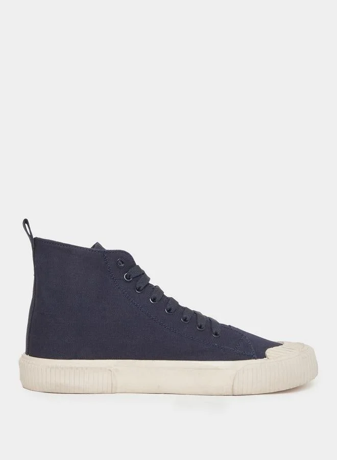 Styli Men Blue Canvas High-Top Sneakers
