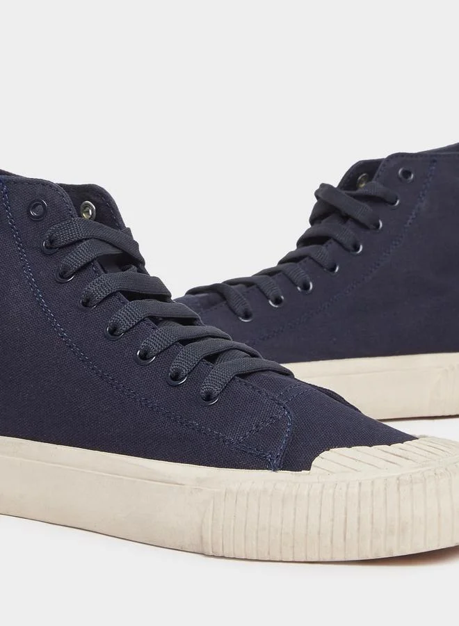 Styli Men Blue Canvas High-Top Sneakers