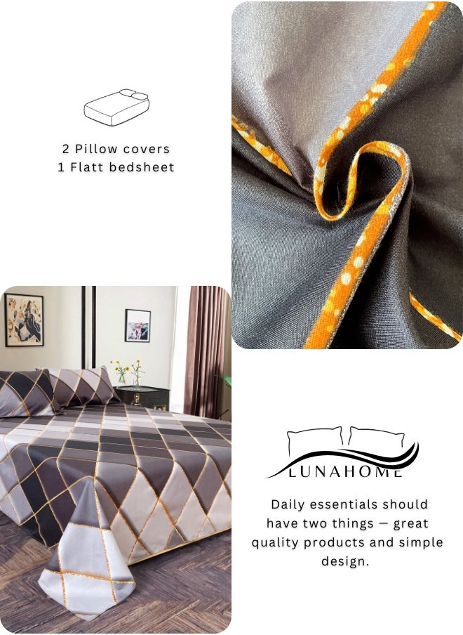 LUNA Home 3 Pieces Flat Bedsheet Set, Grey Rhombs Design.  - Image 5