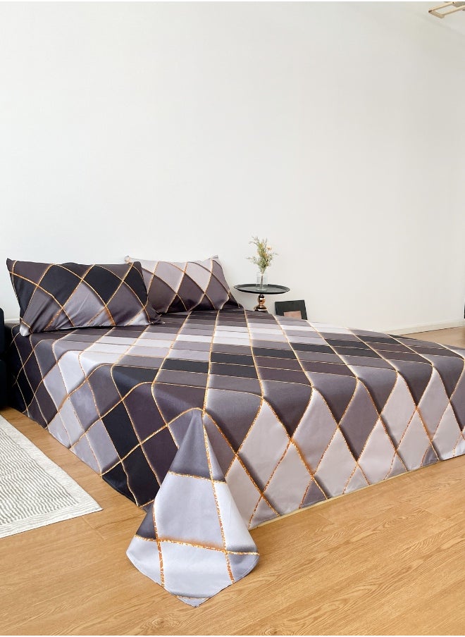 LUNA Home 3 Pieces Flat Bedsheet Set, Grey Rhombs Design.  - Image 2