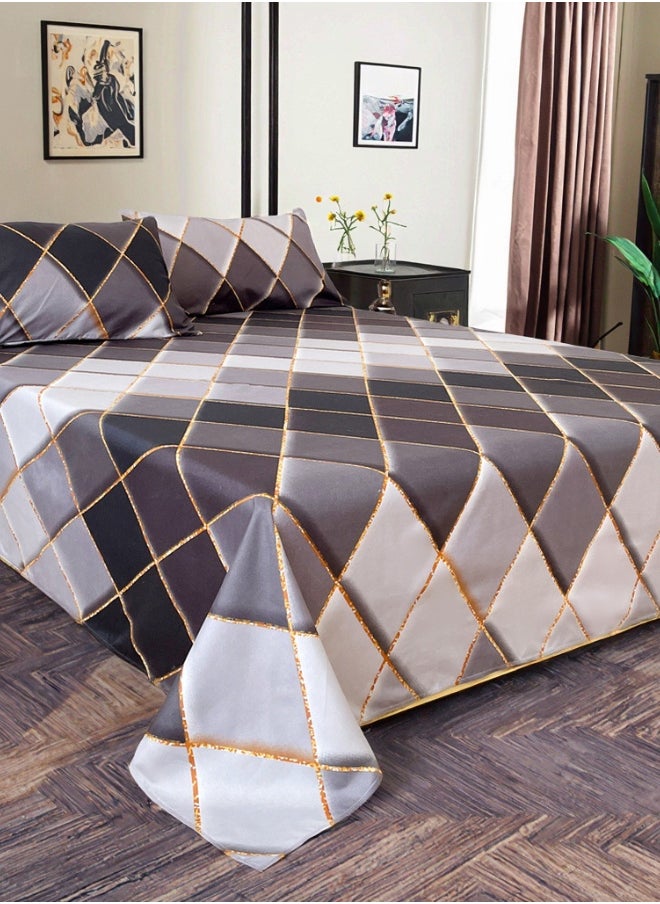 LUNA Home 3 Pieces Flat Bedsheet Set, Grey Rhombs Design.  - Image 1