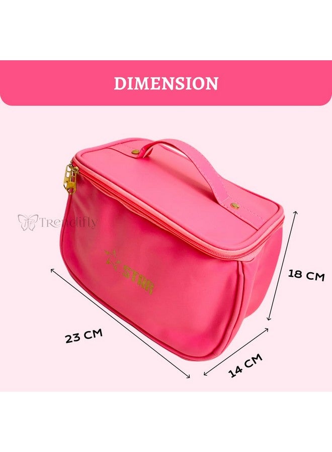 Trendifly Elegant Travel Makeup Bag for Women Girls | Cosmetic Makeup Brush Case Organiser for Girls Travel Toiletry and Lingerie Storage Organiser Pouch | Makeup Travel Essential (Pink) - Image 5