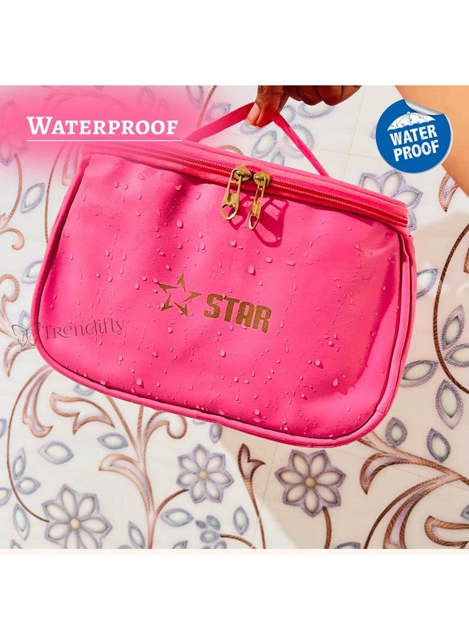 Trendifly Elegant Travel Makeup Bag for Women Girls | Cosmetic Makeup Brush Case Organiser for Girls Travel Toiletry and Lingerie Storage Organiser Pouch | Makeup Travel Essential (Pink) - Image 4