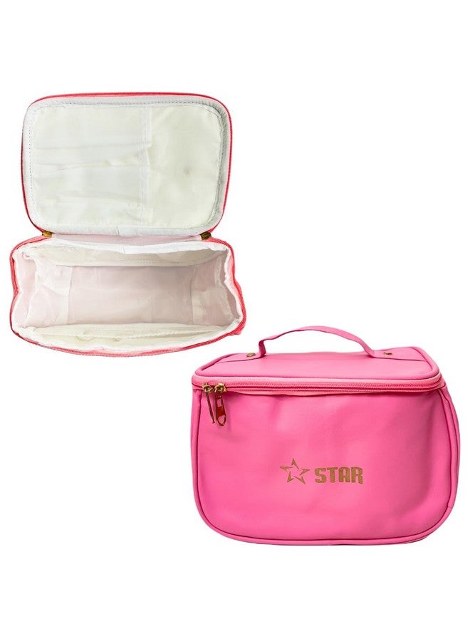 Trendifly Elegant Travel Makeup Bag for Women Girls | Cosmetic Makeup Brush Case Organiser for Girls Travel Toiletry and Lingerie Storage Organiser Pouch | Makeup Travel Essential (Pink) - Image 1