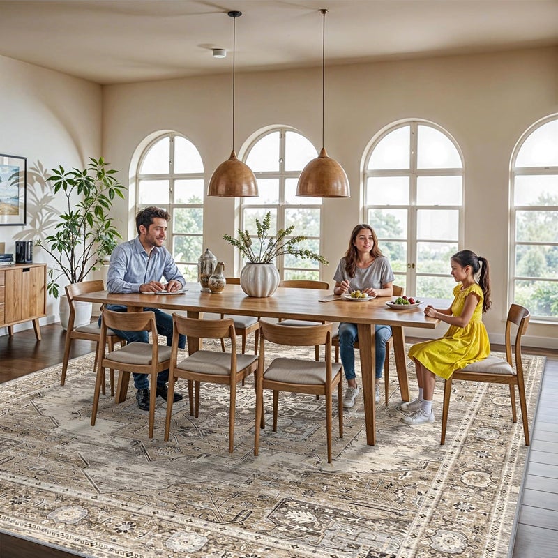 RUUGME Washable 12x12 Area Rug - Large Vintage Area Rugs with Non Slip Backing Stain Resistant Carpet for Bedroom Dining Room Indoor Soft Carpets Home Decor Decoration Mat 12x12 Beige - Image 3