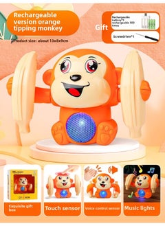 Children's Roll Monkey Electric Voice-Controlled Luminous Toy Somersault Little Monkey Baby Exercise Head-up Crawl-Color:Rechargeable Model [orange-1 Song] Voice-controlled Turning Monkey