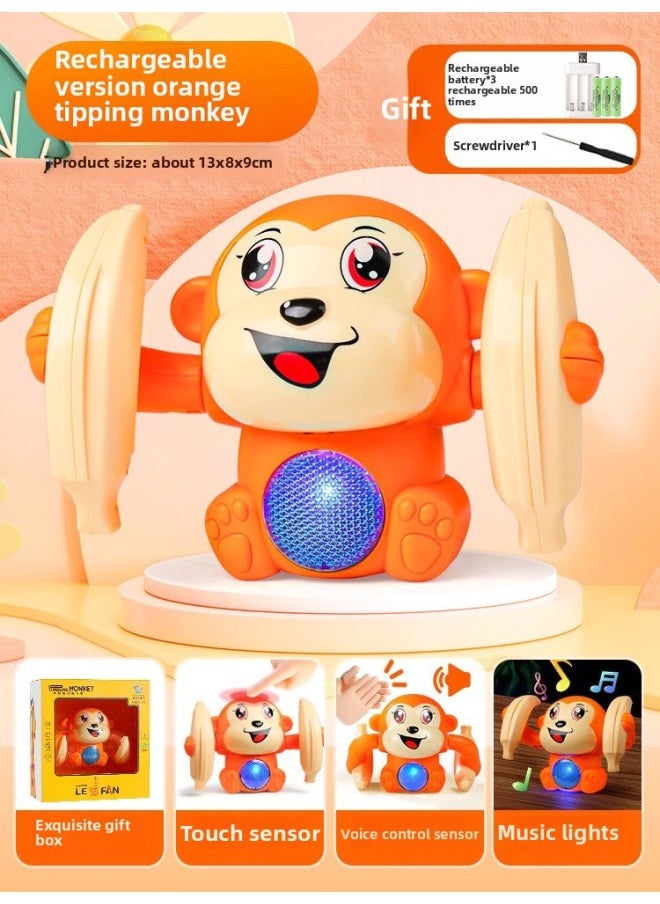 Generic - Children's Roll Monkey Electric Voice-Controlled Luminous Toy Somersault Little Monkey Baby Exercise Head-up Crawl-Color:Rechargeable Model [orange-1 Song] Voice-controlled Turning Monkey - Image 1