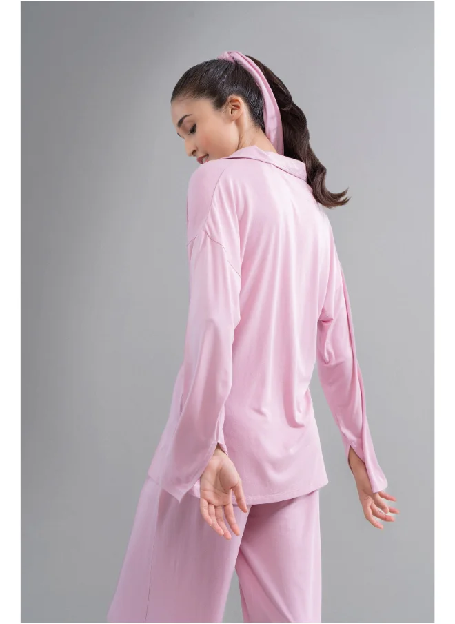 نسيسير Deep Pink Modal Button Down Shirt With Slit
