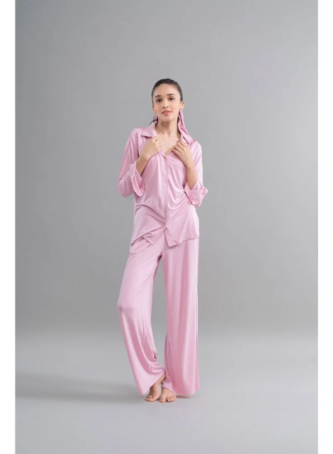 NeceSera Deep Pink Modal Button Down Shirt With Slit