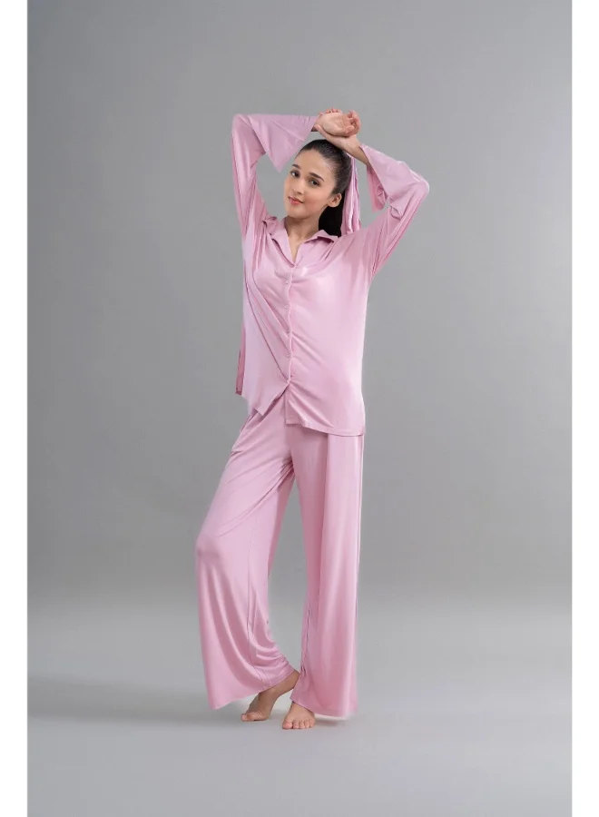 NeceSera Deep Pink Modal Button Down Shirt With Slit