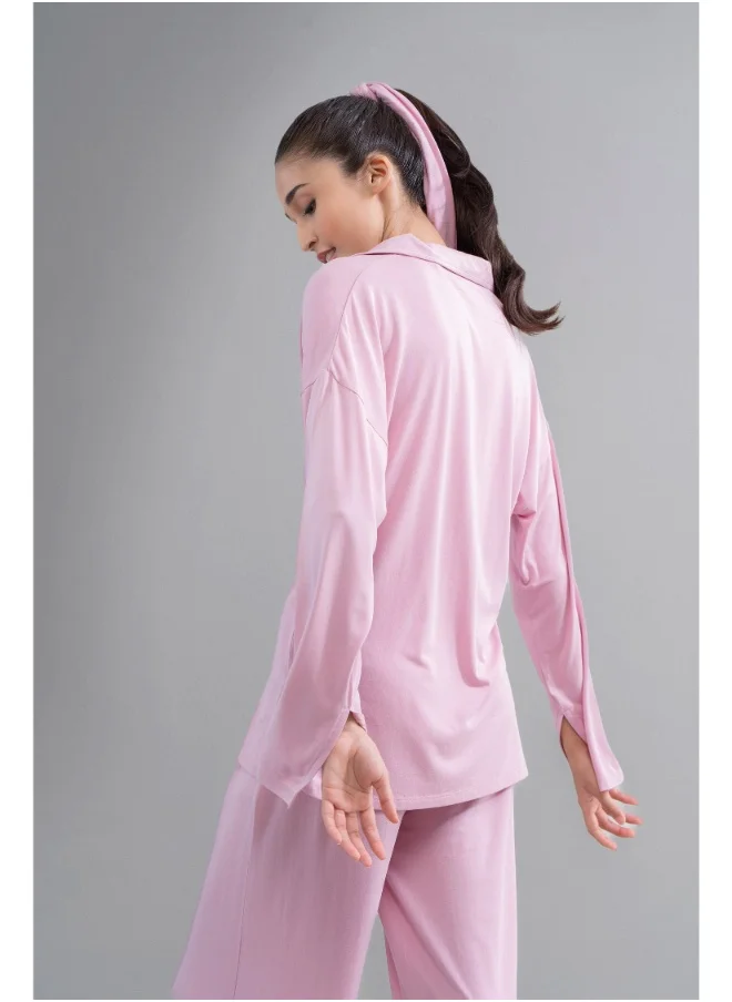 نسيسيرا Deep Pink Modal Button Down Shirt With Slit