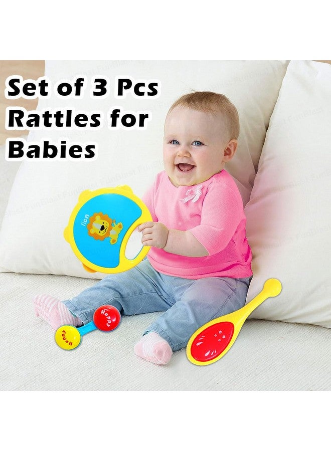 FunBlast Rattles Toys for Babies- Pack of 3 Pcs Shaking, Rattle & Dumbbell Rattle Toy for Kids, Sound Rattle Toy for New Born Baby, Early Development Toys for 3+ Months Babies - Random Color - Image 5