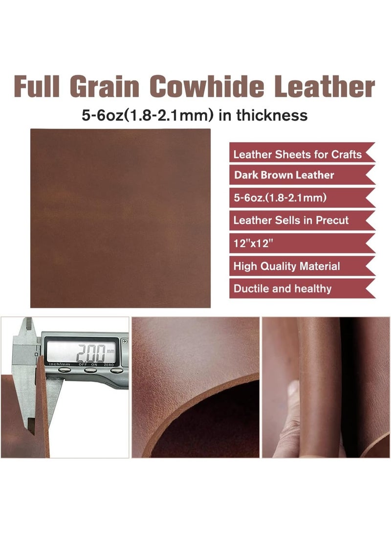 Genuine Leather Tooling Square 1.8-2.0MM Thick Genuine Top Full Grain Oil Tan Crazy Horse Cowhide Leather Sheets for Crafts Tooling Sewing Wallet Earring Hobby (Dark Brown, 12"x12") - Image 3