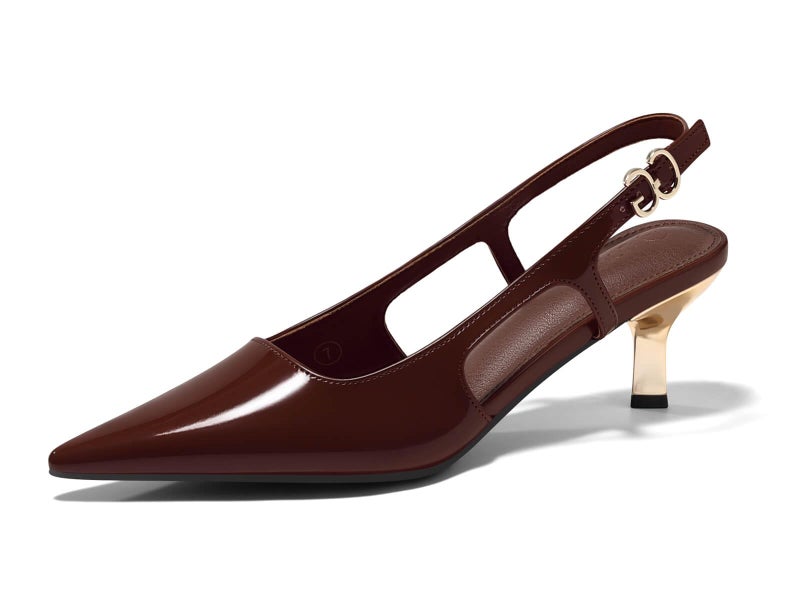 Coutgo Womens Low Kitten Heels Slingback Pumps Closed Pointed Toe Buckle Party Work Dress Shoes, Red Brown, Size 7.5 - Image 1