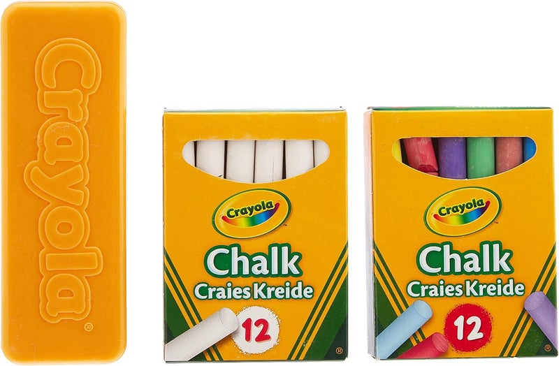 Crayola Chalk Set – 12 White & 12 Coloured Dust-Free Chalks with Eraser | Non-Toxic Blackboard Chalk for School, Home & Creative Learning for Kids Ages 3+ - Image 2