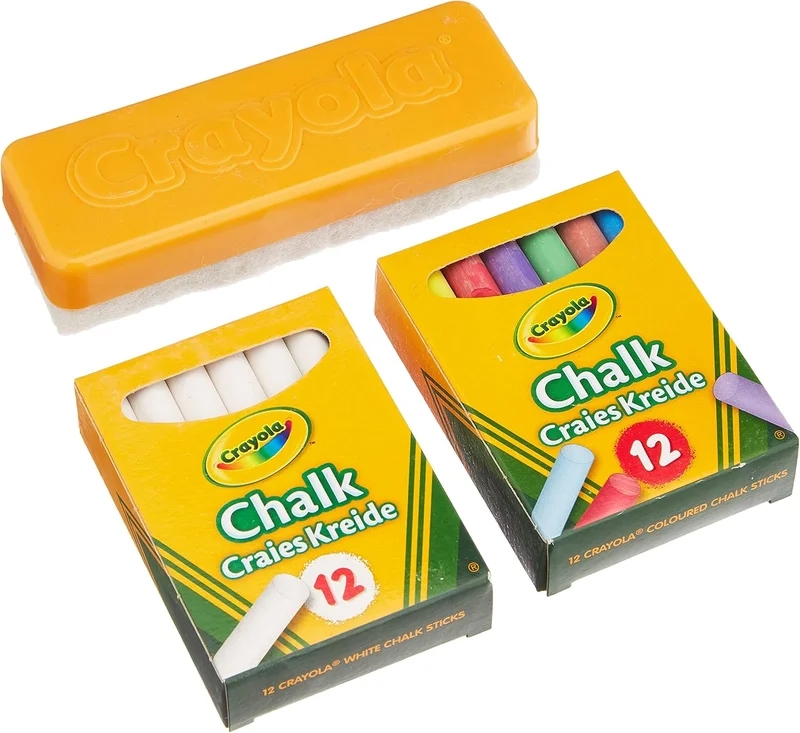 Crayola Crayola Chalk Set – 12 White & 12 Coloured Dust-Free Chalks with Eraser | Non-Toxic Blackboard Chalk for School, Home & Creative Learning for Kids Ages 3+
