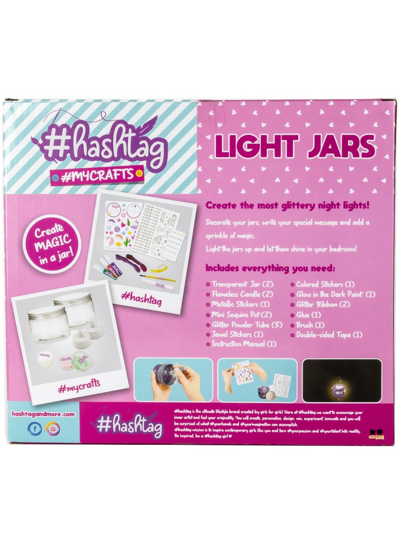 Hashtag DIY Light Jar Craft Kit – Decorate 19 Jars with Flameless Candles, Glitter, Stickers & Glow-in-the-Dark Paint (for Girls Age 6+) - Image 3